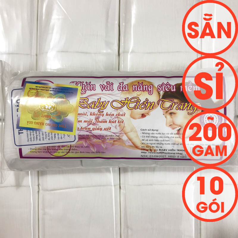 SỈ 10 GÓI khăn vải khô đa năng BABY HIỀN TRANG (gói~200gr 145-150 tơ`)