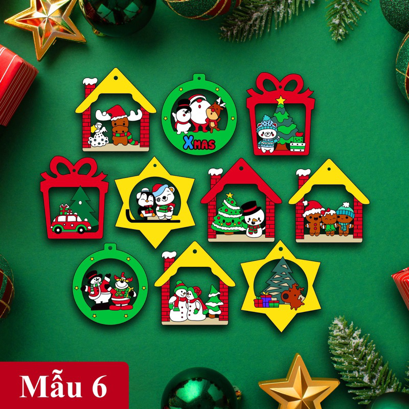 Sét 10 hình tô màu DIY chủ đề Noel bằng gỗ cho bé tự tô dùng decor trang trí cây thông noel-tặng kèm