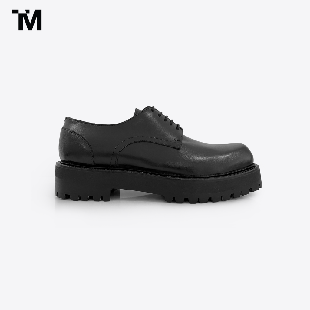 GIÀY NAM CHUNKY DERBY MŨI VUÔNG CHUNKY DERBY SHOES WITH SQUARE TOE IN BLACK LEATHER