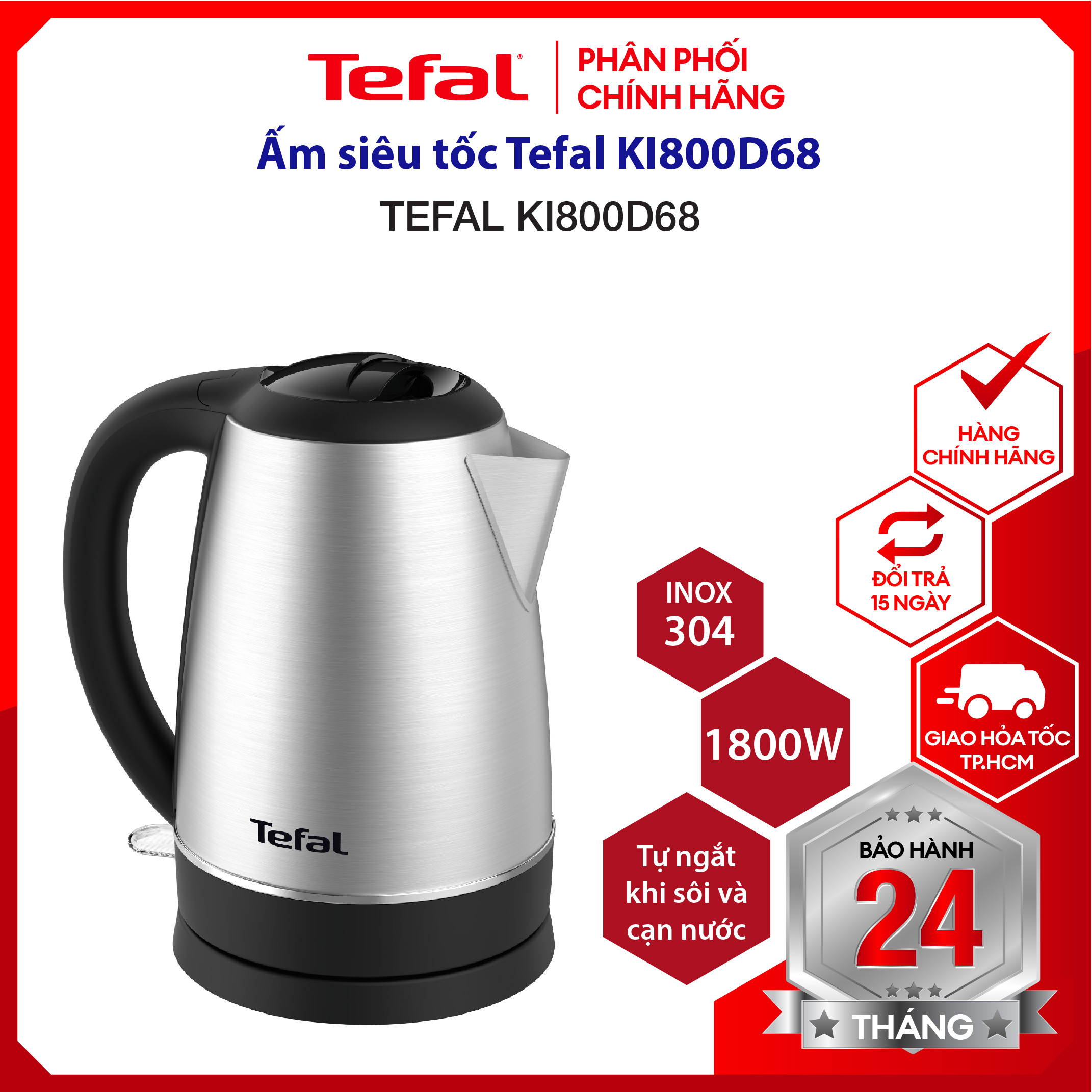 |HỎA TỐC 2H| Ấm đun nước siêu tốc bình siêu tốc Tefal KI800D68 -1.7L  - công suất 1800W -  bảo hành 