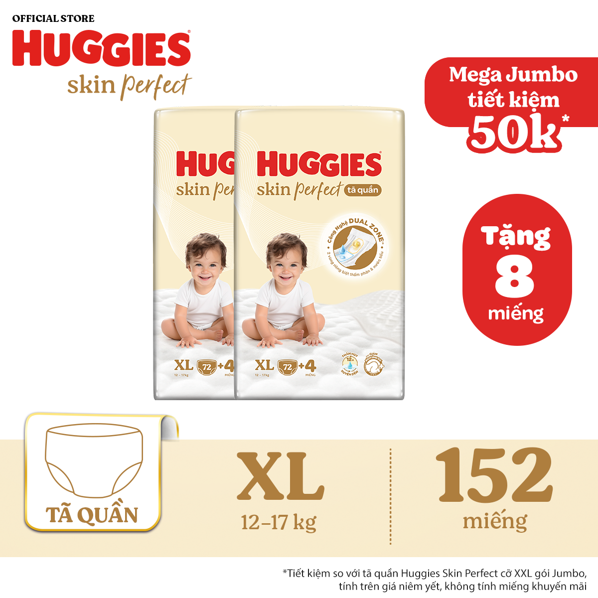 [QUÀ TẶNG ĐH 699K] Combo 2 Tã quần Huggies Skin Perfect XL size Mega Jumbo 72+4 miếng - Nhiều Phiên bản