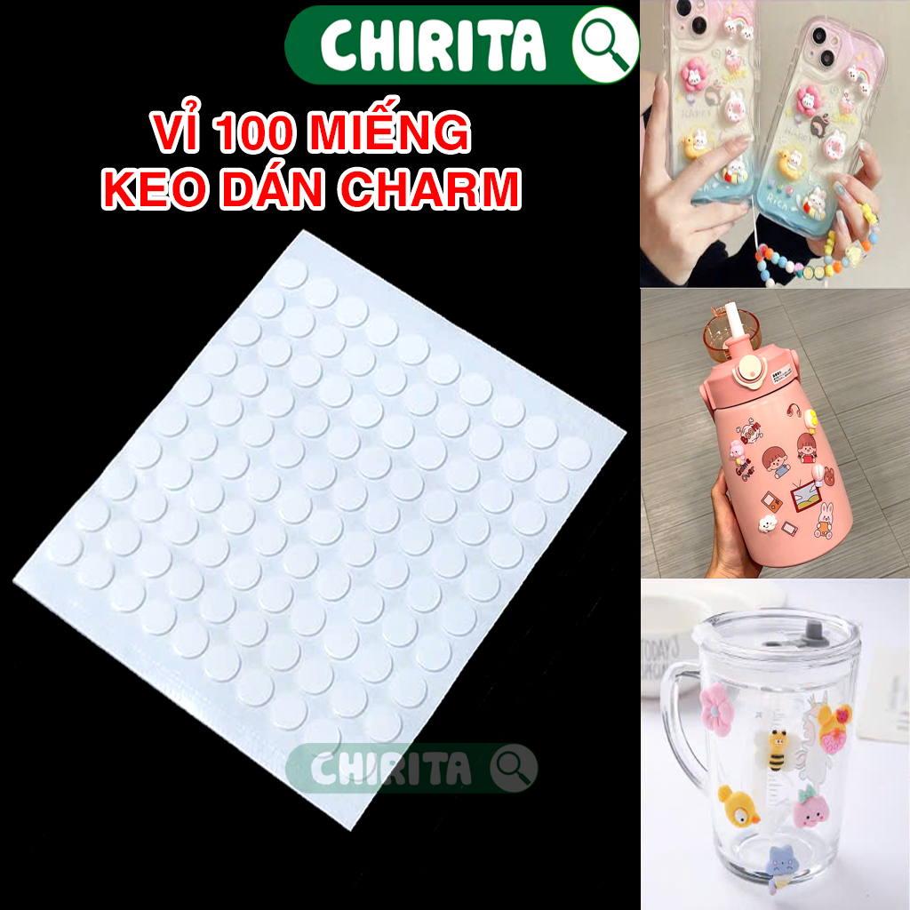 Vỉ 100 Miếng Dán Charm Túi Mù  Ốp Lưng...- Miếng Keo Dán Charm 2 Mặt Siêu Dính Tiện Lợi Chirita