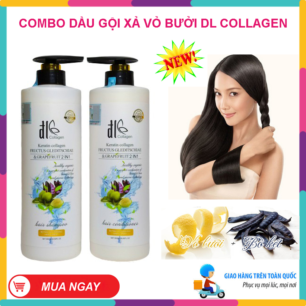 Combo Dầu Gội Xả Dl Collagen Cặp Dầu Gội Xả Bộ Dầu Gội Xả Vỏ Bưởi Dl Collagen. Ngăn Ngừa Rụng Tóc Và Nấm Ngứa Da Đầu Kích Thích Mọc Tóc Phục Hồi Tóc Hư Tổn.cung Cấp Độ Ẩm Giúp Sợi Tóc Chắc Khỏe Mềm Mượt.