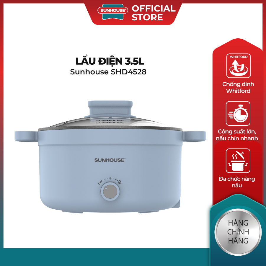 Lẩu điện đa năng chống dính dung tích 35L SUNHOUSE SHD4528 - Công suất 1200W - Lòng nồi INOX chống d