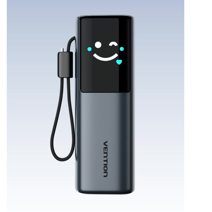 Sạc Dự Phòng Pin 20000mAh 165W Vention Siêu Nhanh Dây Type-C Tích Hợp Màn Hình AI Mặt Cười Dây Đeo T