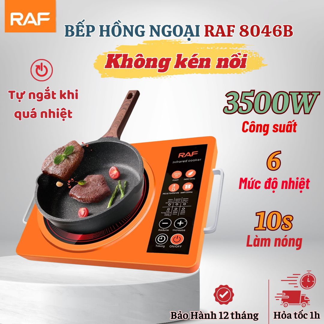 Bếp hồng ngoại RAF R.8046 - Bếp điện từ công suất 3500W, điều khiển nút cơ, dùng được với mọi loại nồi