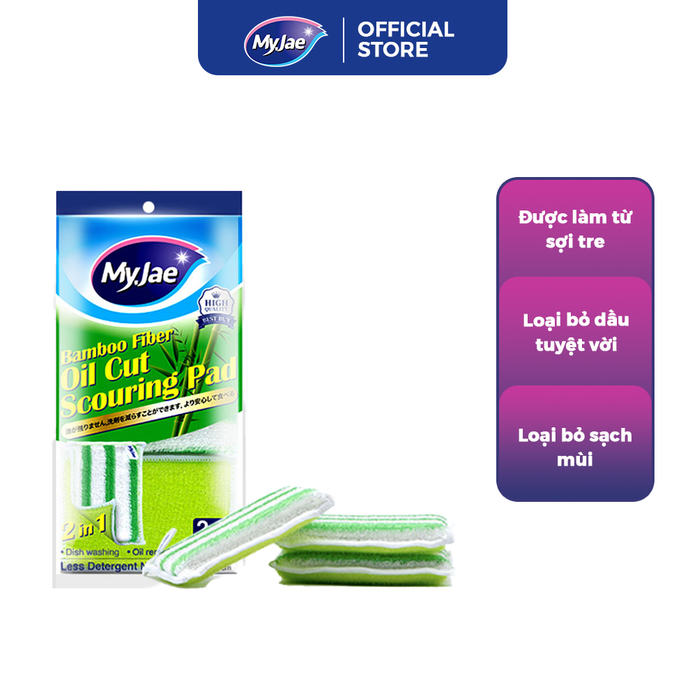 Miếng rửa chén đa năng sợi tre MyJae miếng rửa chén chống xước 2 mặt siêu bền đánh bay dầu bẩn