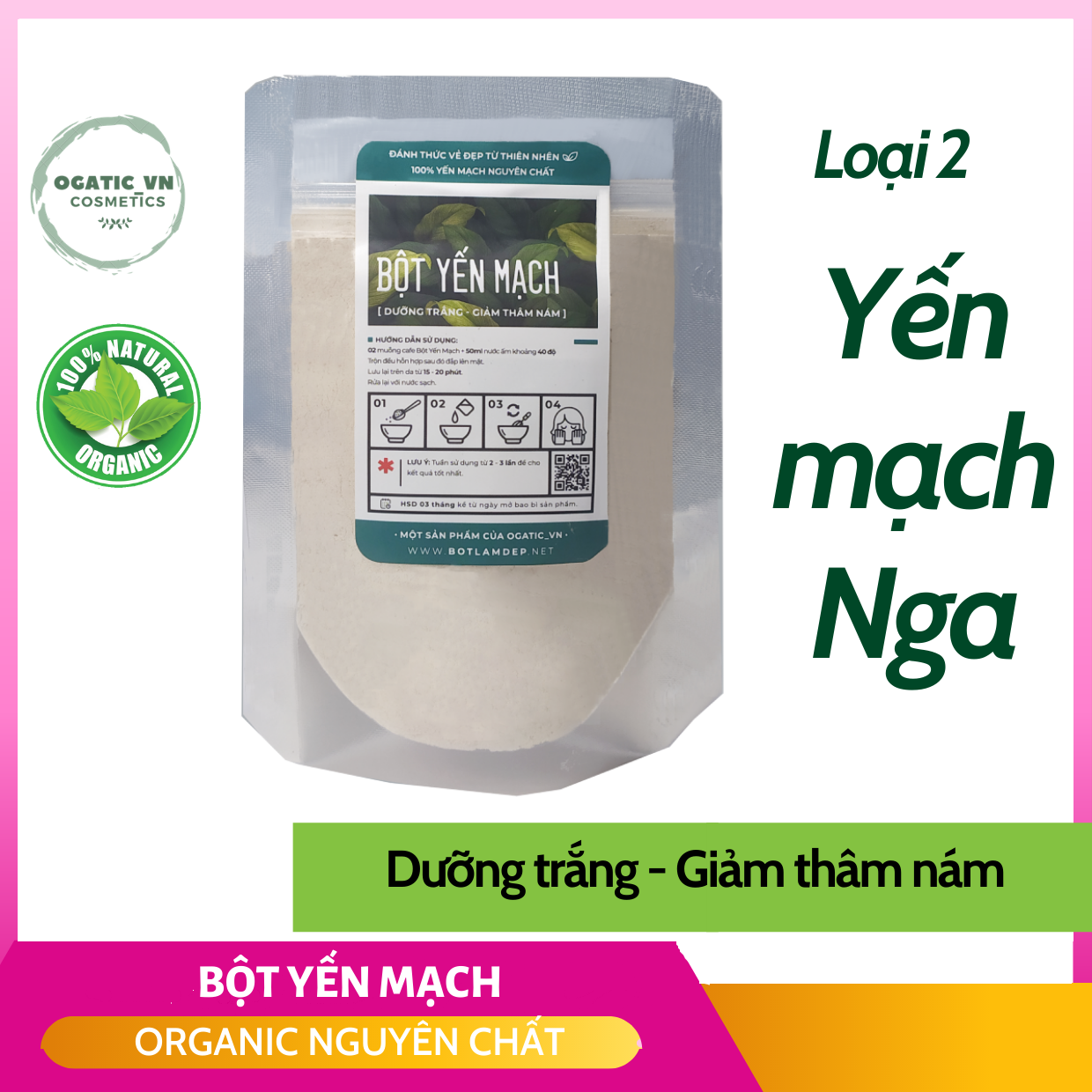 [Hcm]Bột Yến Mạch Xay Mịn Nguyên Chất 100Gr - Bột Handmade - B1.002