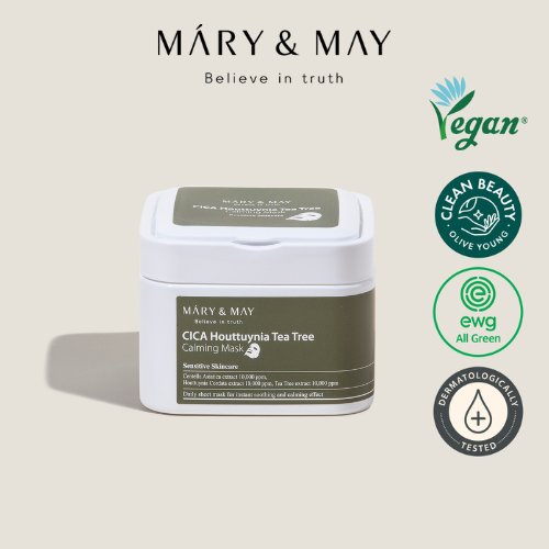 Mặt Nạ Giấy Làm Dịu Da Mary&May CICA Houttuynia Tea Tree Calming Mask (30 miếng)