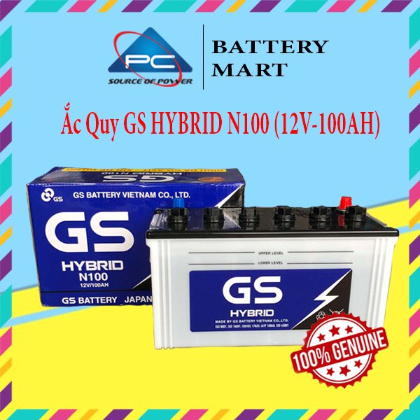 Bình Ắc Quy Nước 12V-100Ah Ắc Quy Ô Tô GS HYBRID N100