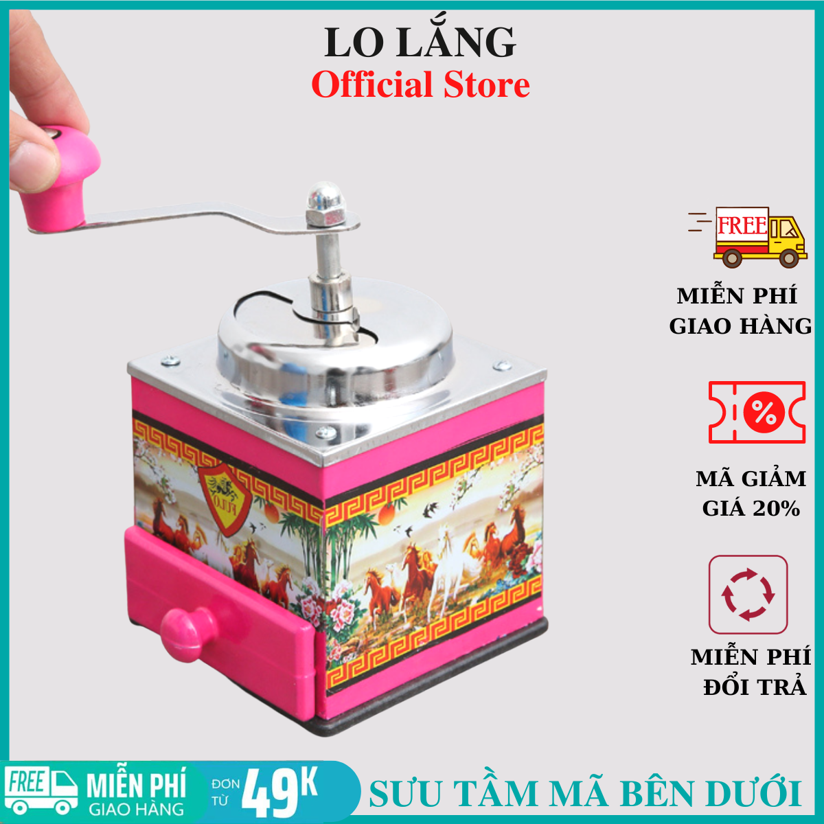 Dụng cụ xay tiêu  cafe  hạt lưỡi inox tay quay cao cấp