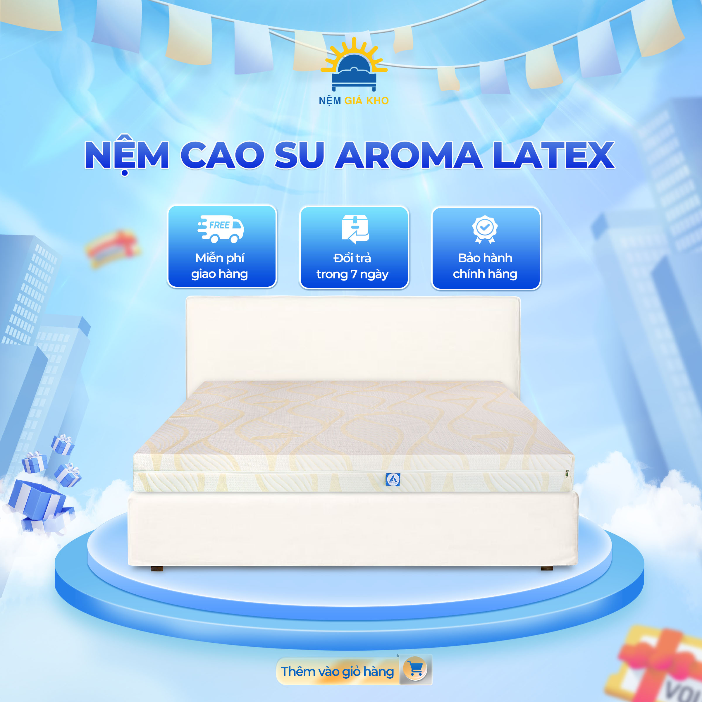 Nệm cao su thiên nhiên Aroma Latex êm ái đàn hồi tốt bảo hành 10 năm