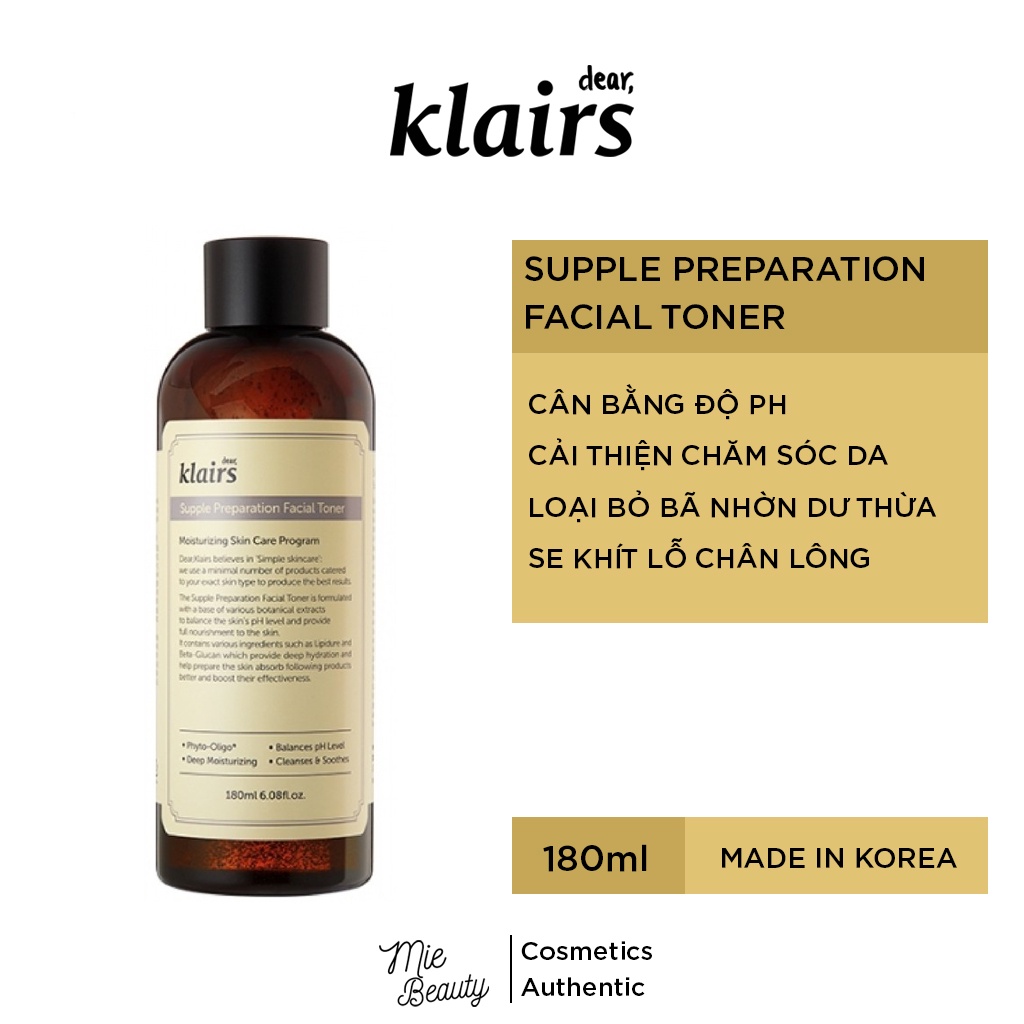 Nước hoa hồng Dear Klairs Supple Preparation Facial Toner 180ml