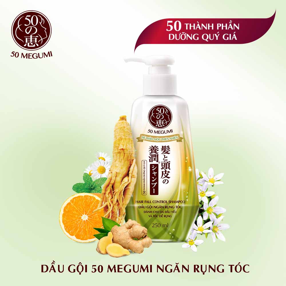 Dầu Gội 50 Megumi Hair Fall Control Shampoo - Ngăn Ngừa Rụng Tóc Cho Tóc Yếu 250ml