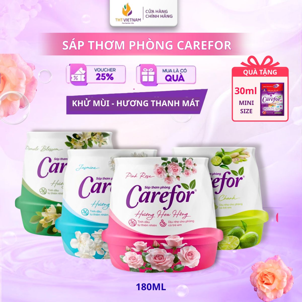 Sáp Thơm Phòng Khử Mùi Carefor 180g Hương Thơm Tự Nhiên Đuổi Muỗi Dễ Chịu Điều Chỉnh Được Độ Toả Hương