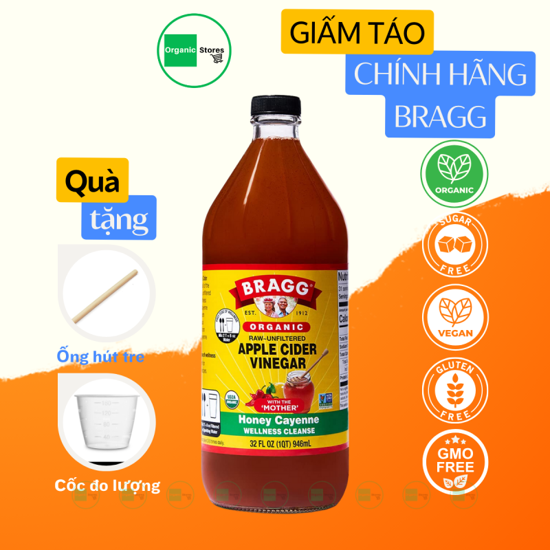 Giấm táo hữu cơ Bragg - Raw Apple Cider Vinegar - Ăn Kiêng - Giảm cân - Giảm Cholesterol - Ăn thực dưỡng - Organic Stores