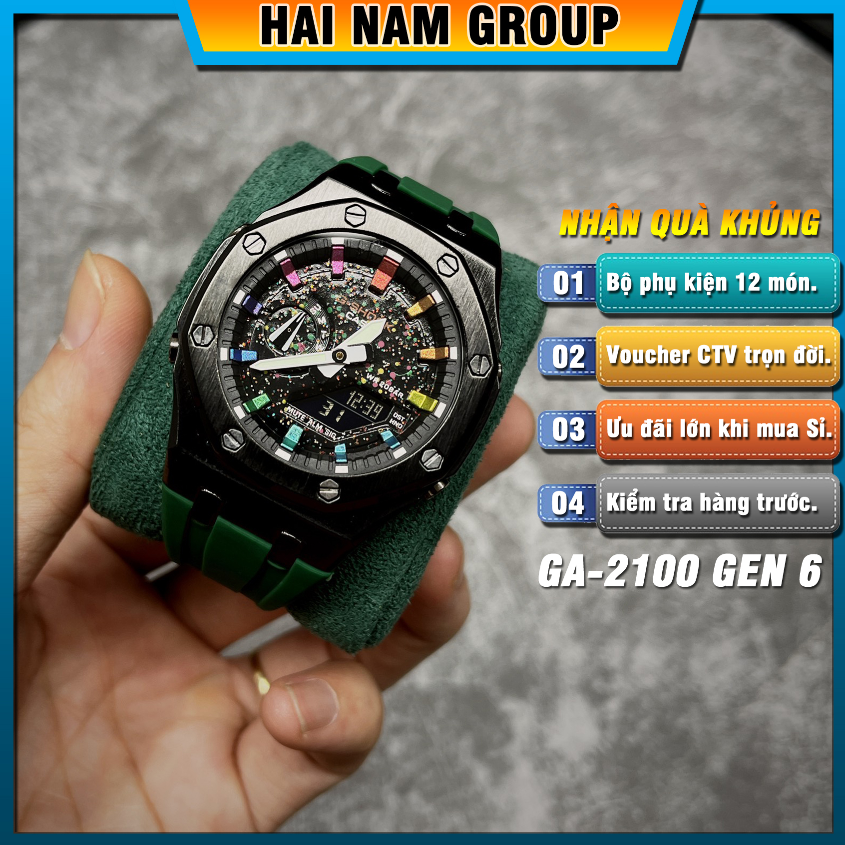 Đồng hồ nam G-SHOCK GA-2100-1A Custom Ap Gen 6 HNG608 Dây nhựa vỏ thép - Full chức năng - Đầy đủ phụ kiện
