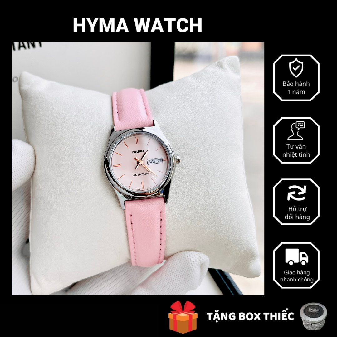 Đồng hồ nữ tay nhỏ Casio LTP V006L -4B Dây da hồng mặt trắng Bảo hành 1 năm Hyma watch