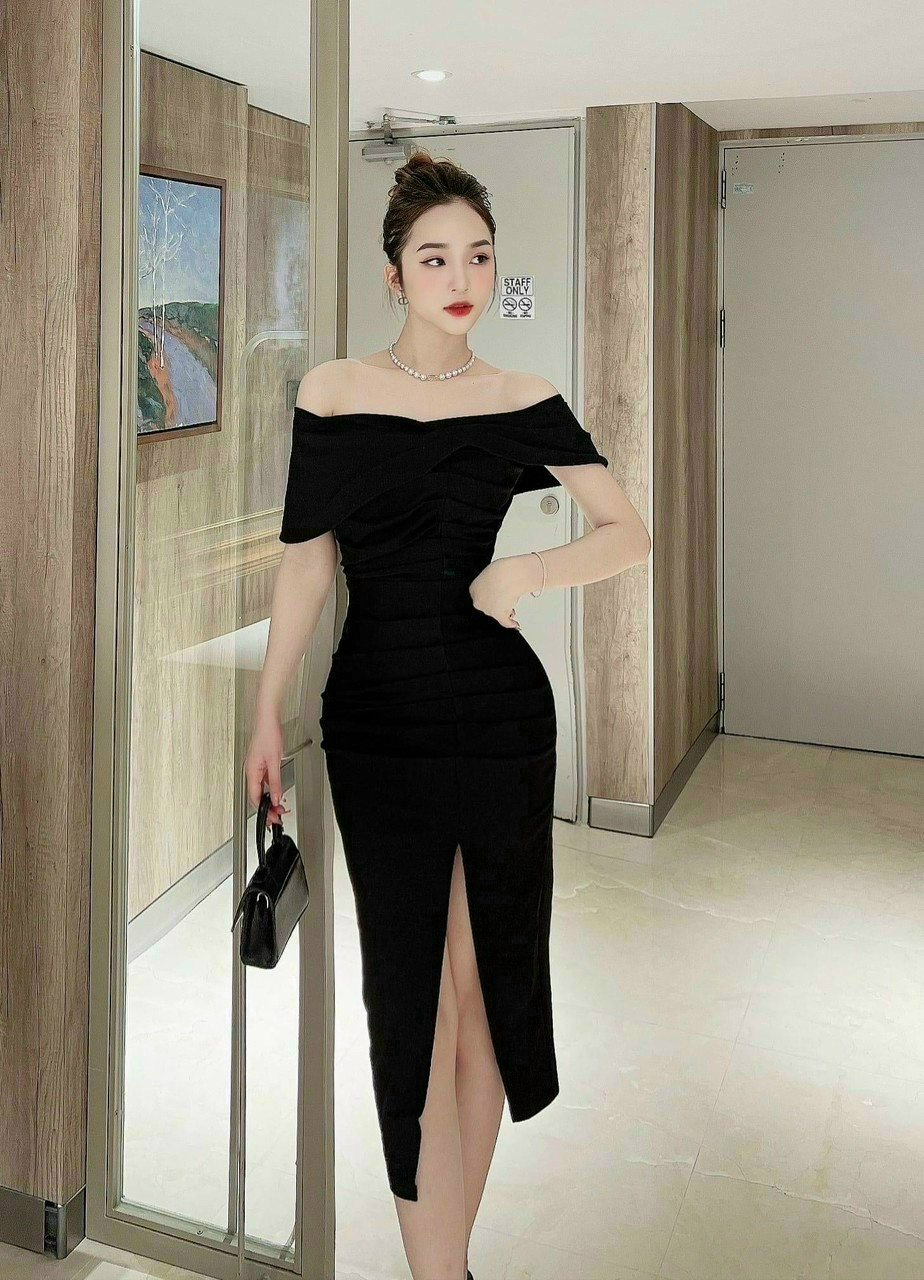 Mua đầm ôm body sexy , váy ôm eo ngắn tay dáng thiết kế xẻ tà vải thun đen  quyến rũ - S tại Xưởng Đồ Lót Hà Nội | Tiki