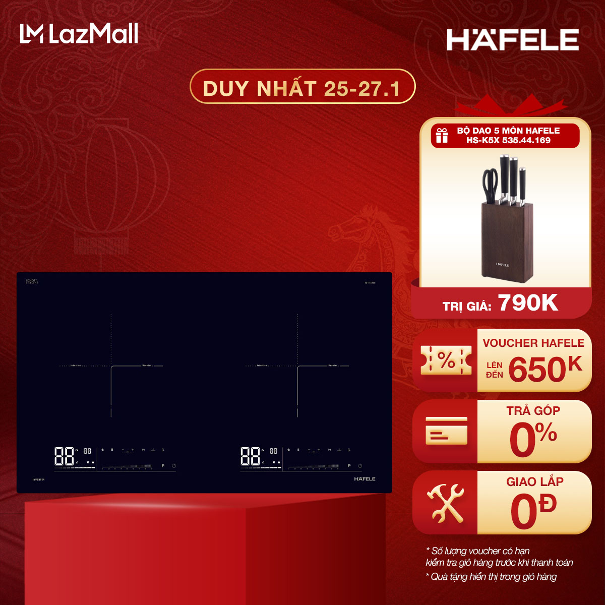 [New] Bếp từ lắp âm 2 vùng nấu Hafele HC-I7323B 536.61.886