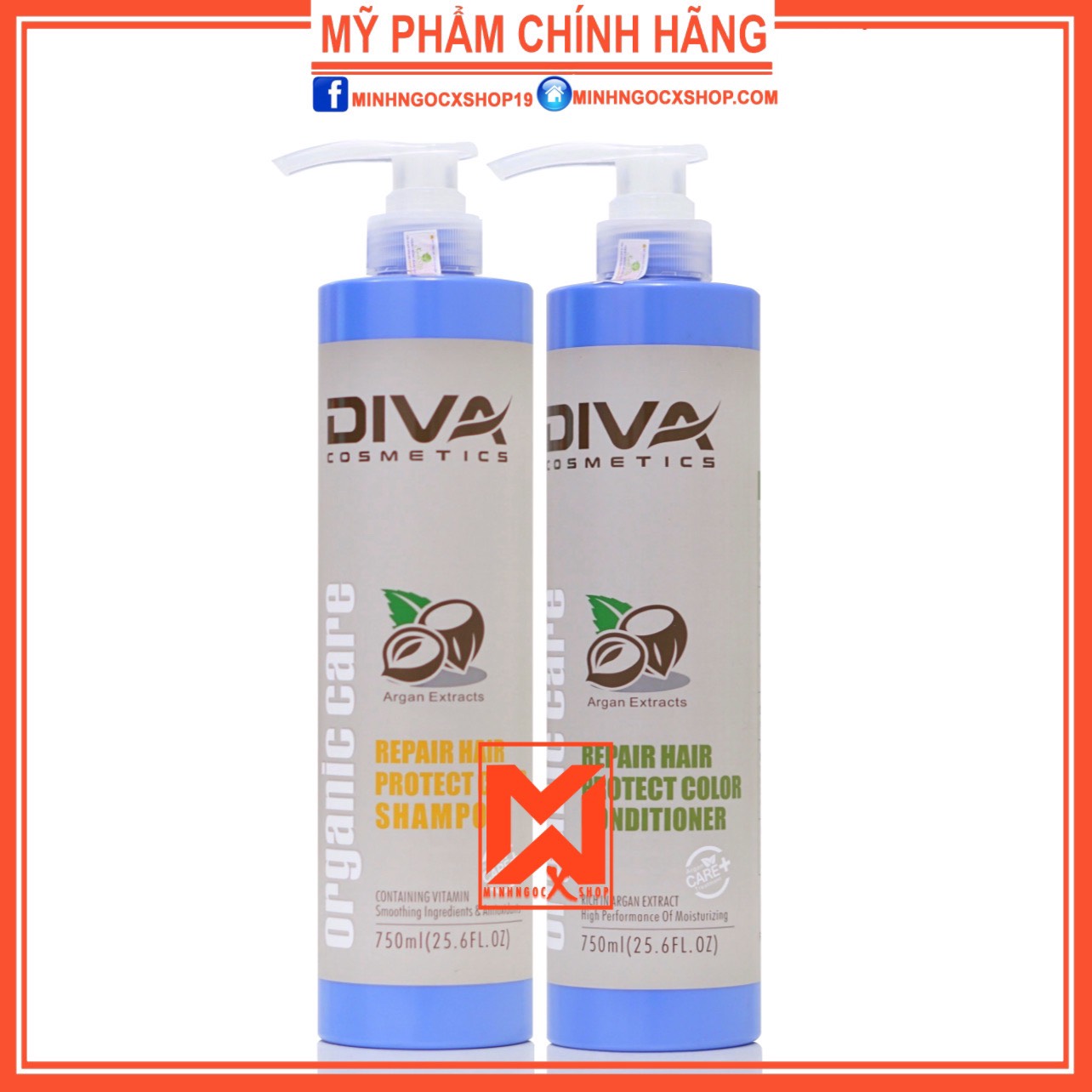 Dầu Gội Xả Phục Hồi Giữ Màu Nhuộm Diva Xanh 750Ml Chính Hãng