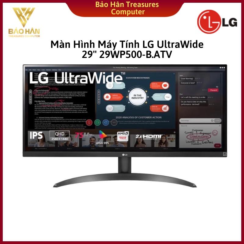 Màn Hình Máy Tính LG UltraWide 29 IPS 75Hz AMD FreeSync HDR10 sRGB over 99% 29WP500-B - Hàng Chín