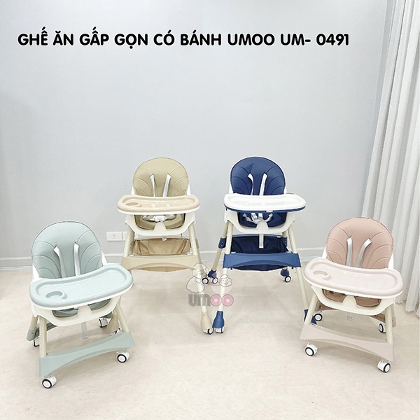 Ghế ăn dặm Umoo cho bé - có Bánh Xe - Nâng Hạ Độ Cao - Gấp gọn - Ngã Lưng