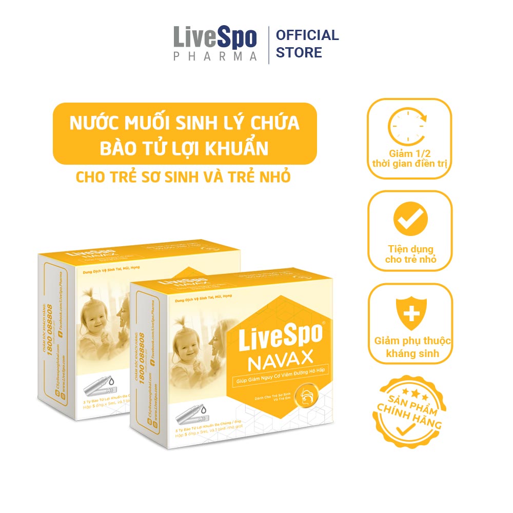 Combo 2 hộp nước muối sinh lý bào tử lợi khuẩn LiveSpo Navax Kids - Dành cho trẻ sơ sinh và trẻ em 5