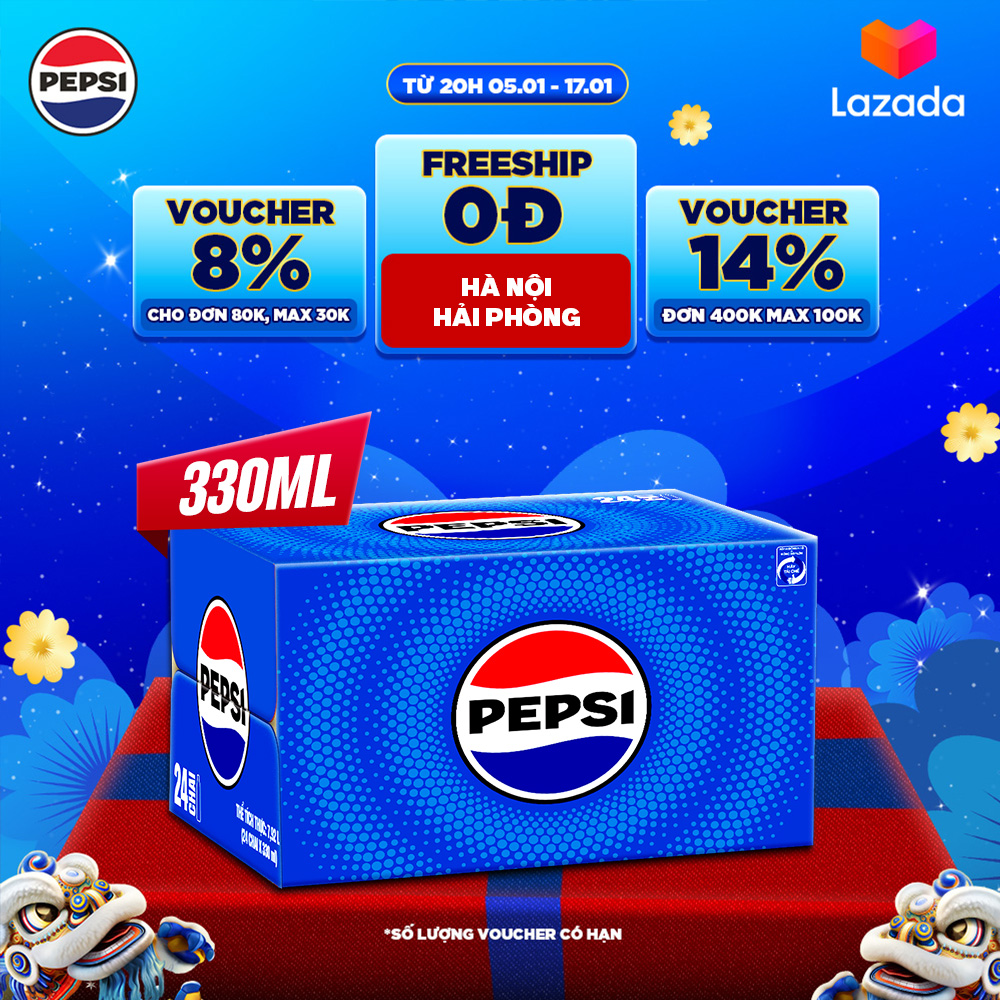 Thùng 24 Chai Nước Ngọt Có Gaz Pepsi (330ml/chai)