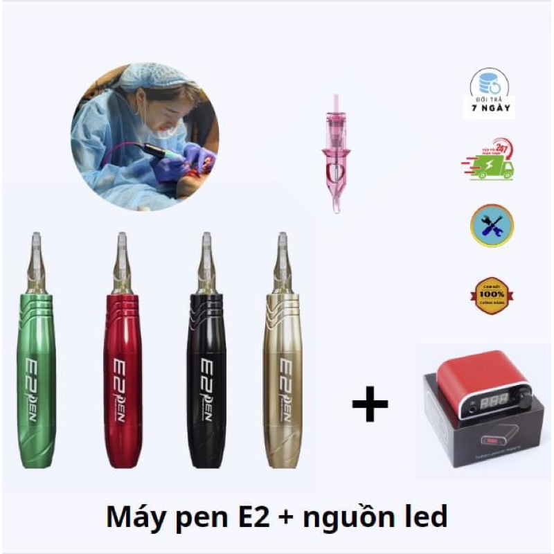 Máy Pen E2 E2 Mini Máy Pen Phổ Thông T01 Máy Mast Béo Phun Xăm Mày Môi Siêu Êm Chính Hãng