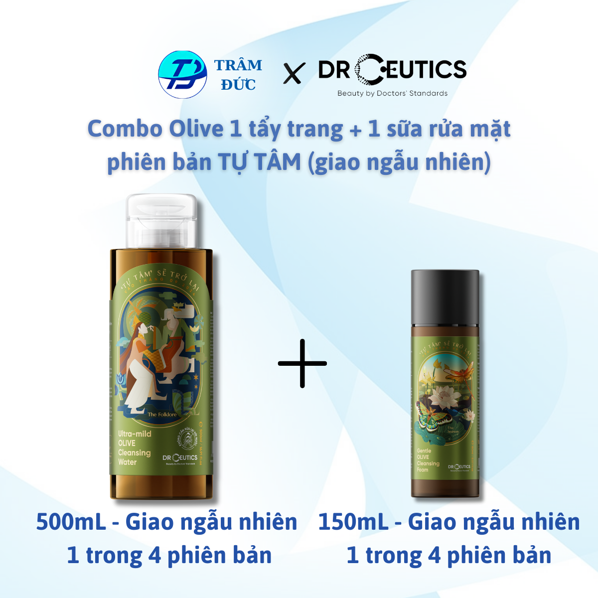 [VOUCHER 8%] DrCeutics - Combo - Tẩy trang Olive DrCeutics Ultra-mild 500mL và Sữa rửa mặt DrCeutics