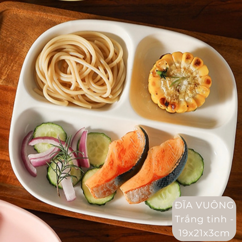 Đĩa sứ tròn chia ngăn đựng thức ăn màu pastel đĩa ăn dặm cho bé men gốm cao cấp | Home Chic Corner
