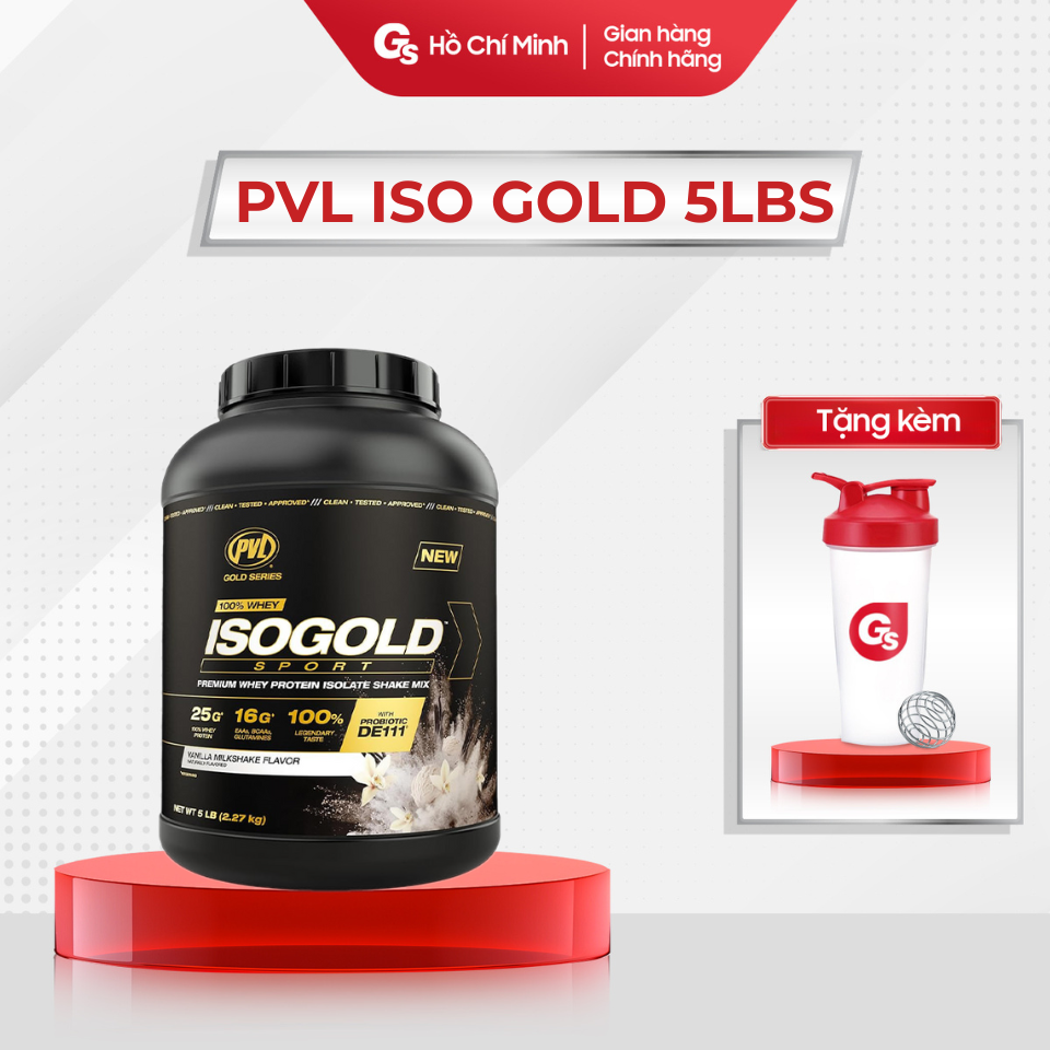 Sữa tăng cơ Pvl Iso Gold Premium Isolate 100% Whey Protein Powder With Probiotic 5Lbs (2.27Kg) nhập 