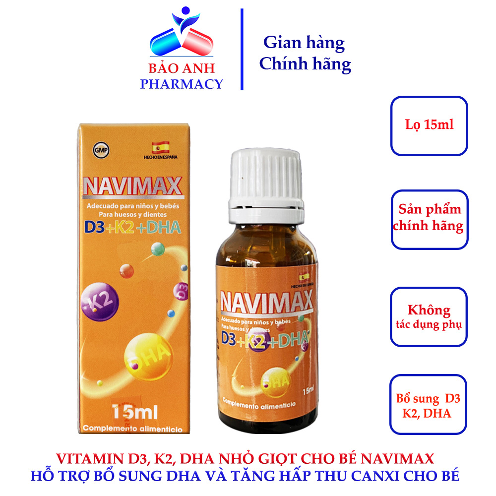 [CHÍNH HÃNG] Vitamin D3 K2 DHA nhỏ giọt cho bé NAVIMAX – Nhập khẩu chính hãng Tây Ban Nha – Lọ 15ml