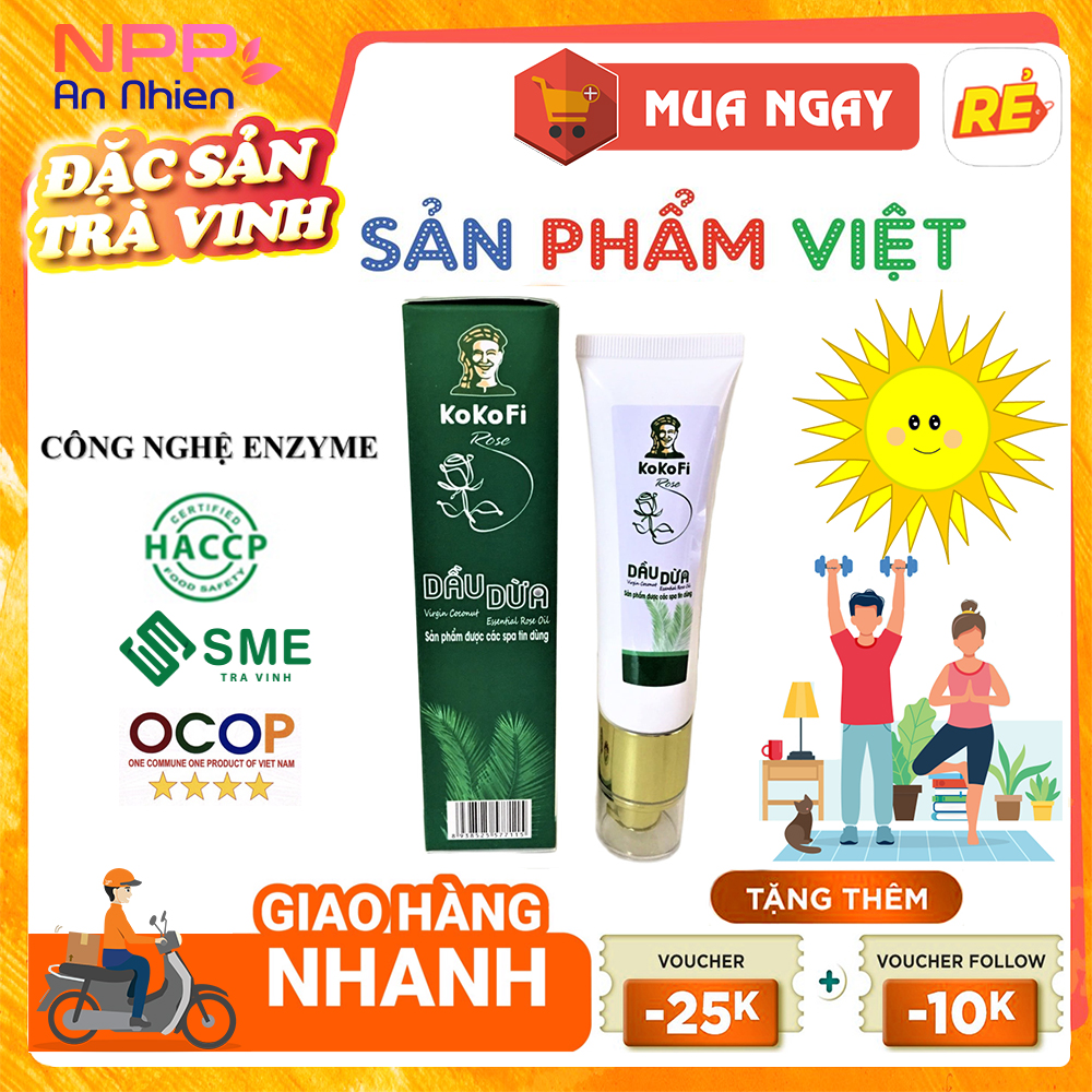 Dầu Dừa Dưỡng Da Hoa Hồng Kokofi Rose 50Ml Công Nghệ Enzyme - Npp An Nhiên