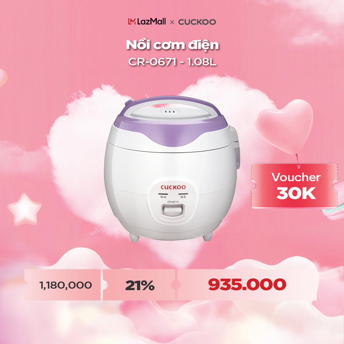 Nồi cơm điện Cuckoo 108 lít CR-0671 - Hàng chính hãng