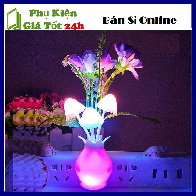 Đèn Ngủ Bình ( Chậu ) Hoa Cảm Biến Tự Động Sáng Tắt ( Nhiều Màu ) Siêu Tiết Kiệm Tuổi Thọ Siêu Bền Đèn Led Ngủ