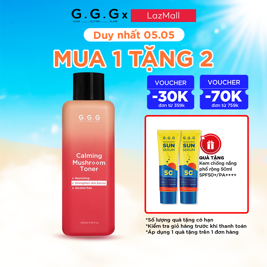 Toner Nấm Không Cồn Cấp ẩm Dịu Da Tức Thì - G.G.G Calming Mushroom Toner 200ml