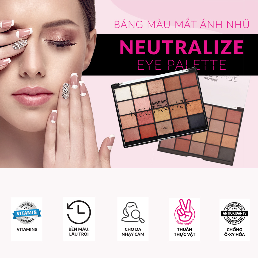 Bảng Phấn Mắt 20 Màu Dạng Lì Ánh Nhũ Australis Neutralize Nude Eyeshadow Palette-Hàng Úc Chính Hãng