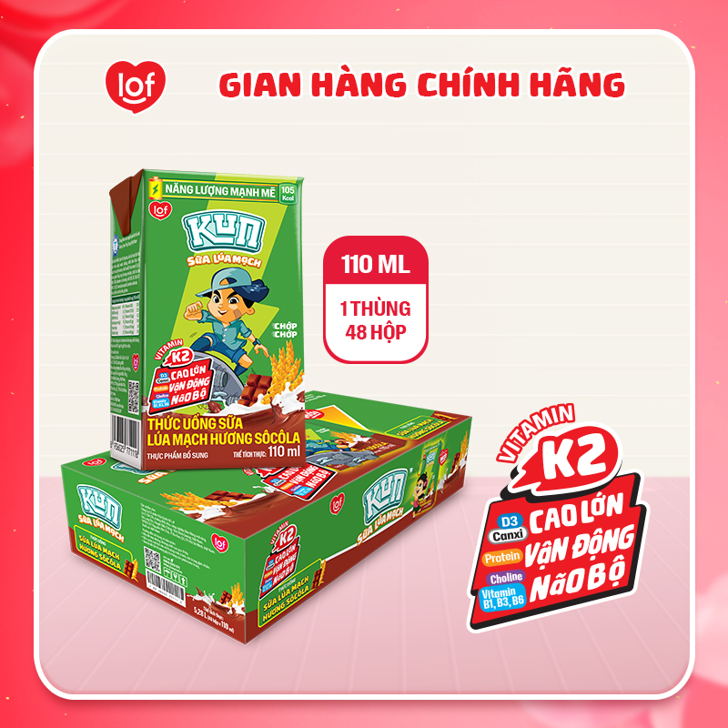 Sữa lúa mạch KUN vị socola thùng 48 hộp x 110ml