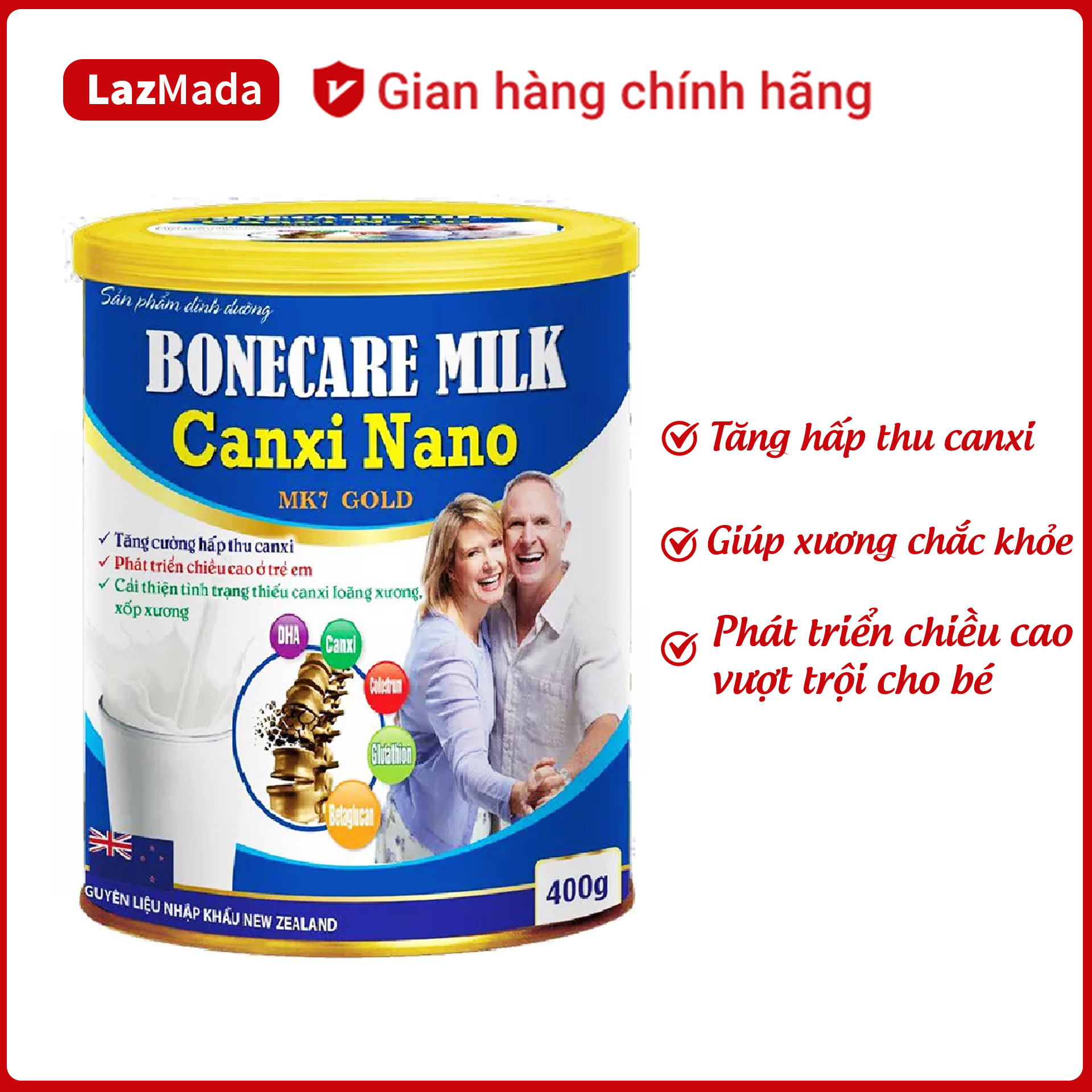 Sữa giảm đau nhức xương khớp ngừa loãng xương Bonecare Milk Canxi Nano MK7 hấp thu canxi tăng chiều cao chắc khỏe xương khớp - Hộp 400g