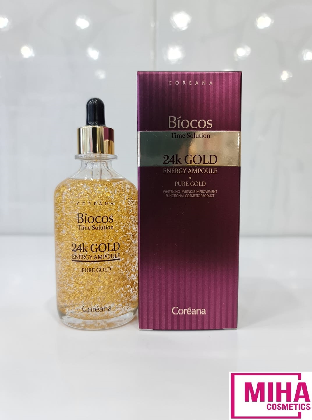 Tinh Chất Vàng Đậm Đặc Trẻ Hóa Làn Da Coreana Biocos 24K Gold Energy Ampoule Pure Gold Serum 100Ml Hàn Quốc