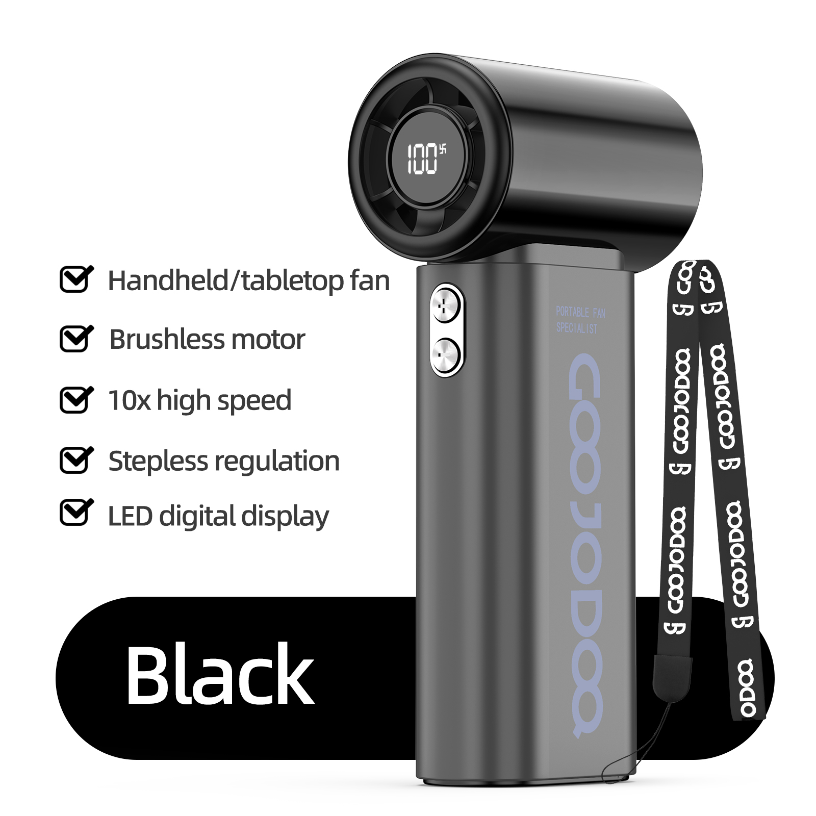 Goojodoq Quạt mini cầm tay siêu mạnh quạt tích điện mini 4000 mAh quạt mini sạc điện sạc nhanh 1.5h 