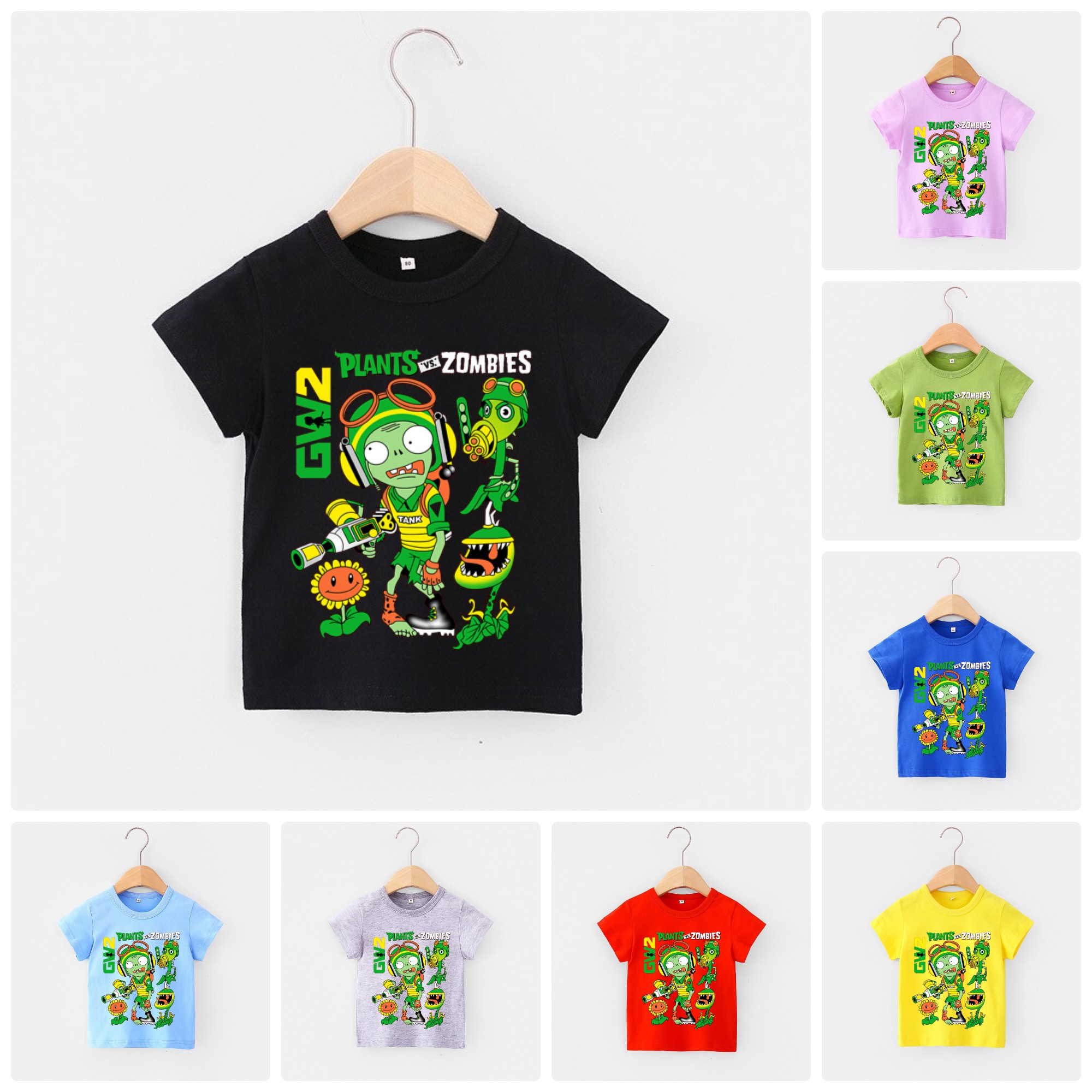 Áo thun trẻ em PLANT OF ZOMBIE ART 2 8 màu áo đầy đủ size có big size áo thun cho bé Cotton King Cot