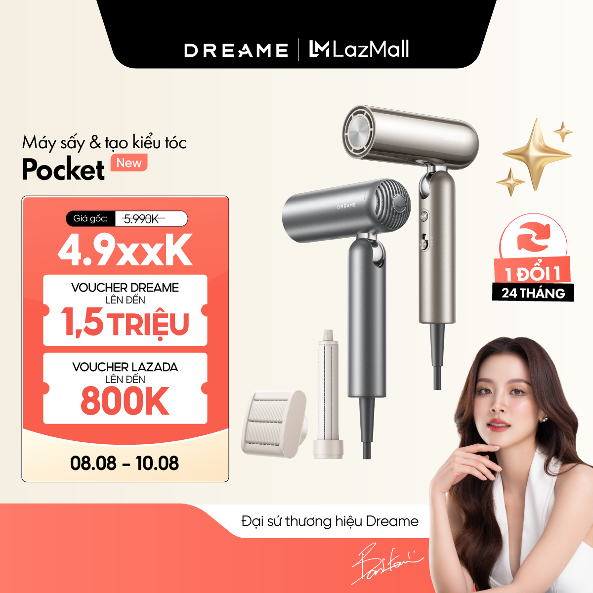 Máy Sấy Và Tạo Kiểu Gấp Gọn Dreame Pocket - 1300W, 5 Cài Đặt Nhiệt Độ, Bảo Vệ Chống Quá Nóng