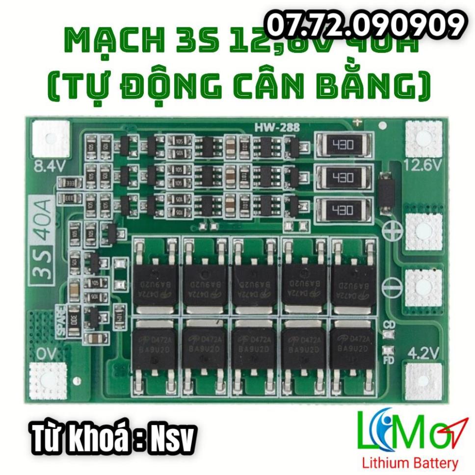 Nsv Mạch 3S 40A. Mạch bảo vệ khối pin Lithium 18650 3S 126V tự động cân bằng xả liên tục 40A - LIMO