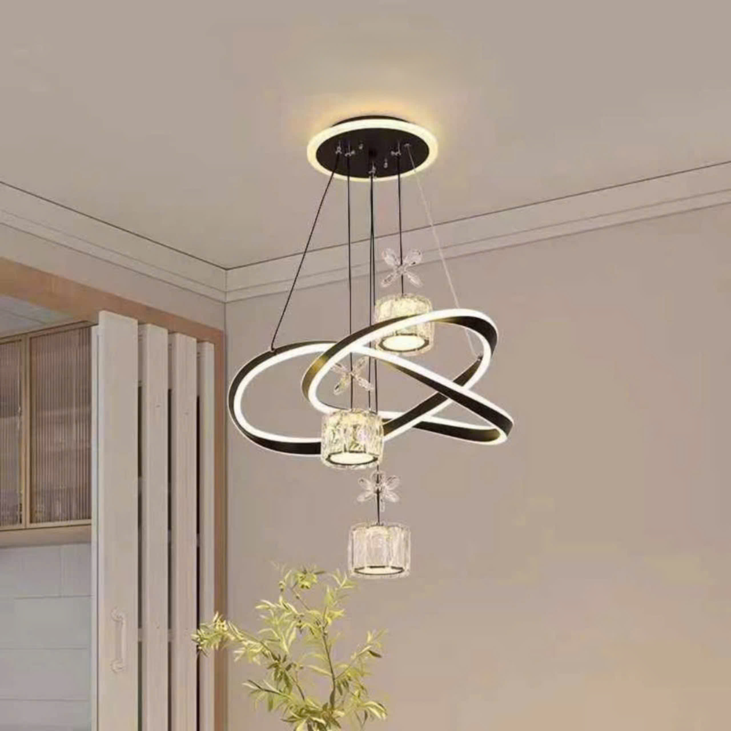 Đèn thả trần pha lê DT08 trang trí cao cấp 3 chao đèn chất liệu hợp kim và pha lê - Bảo hành 12 tháng