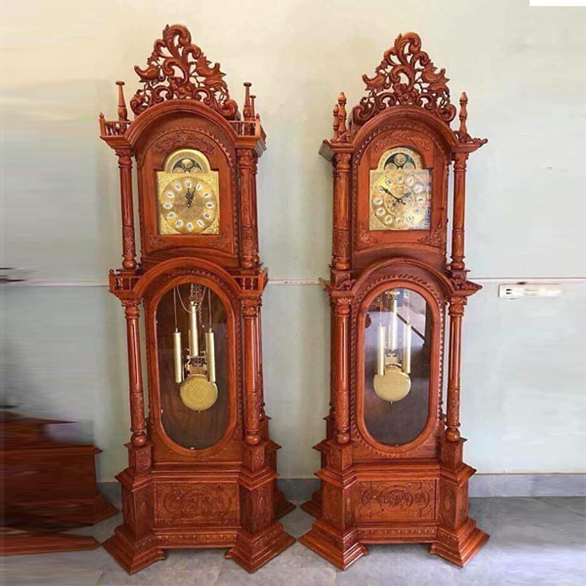 [Trả góp 0%] Đồng hồ đứng gỗ hương đá hình tháp đồng hồ gỗ quả lắc