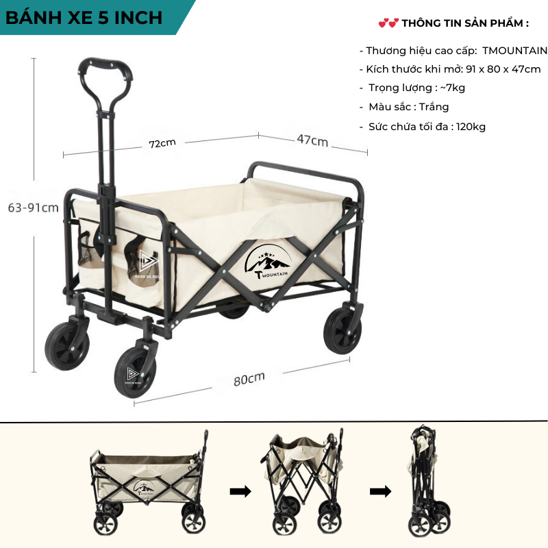 Xe Kéo Gấp Gọn Dã Ngoại Ngoài Trời Cắm Trại Thương Hiệu Tmoutain – Xe Kéo Đựng Đồ Du Lịch Cắm Trại C