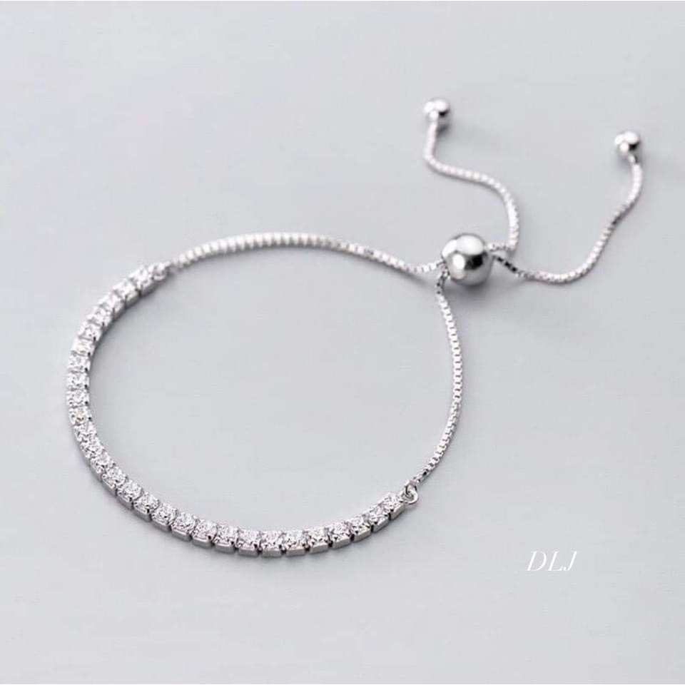 Lắc tay bạc nữ lắc tay dải đá chốt dây rút điều chỉnh nhiều cỡ tay - Kho sỉ bạc Nhất Linh